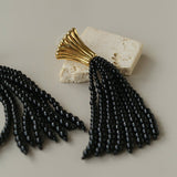 Vintage Black Onyx Tassel Long Earrings - floysun
