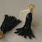 Vintage Black Onyx Tassel Long Earrings - floysun