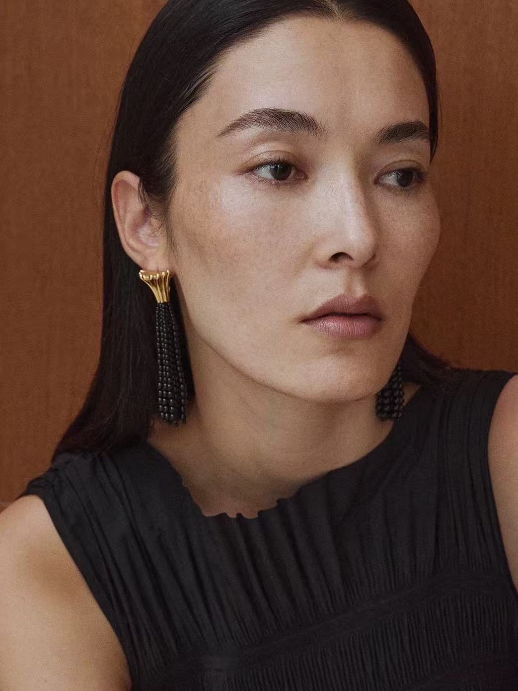 Vintage Black Onyx Tassel Long Earrings - floysun