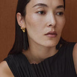 Vintage Black Onyx Tassel Long Earrings - floysun