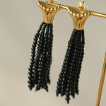 Vintage Black Onyx Tassel Long Earrings - floysun