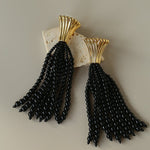 Vintage Black Onyx Tassel Long Earrings - floysun
