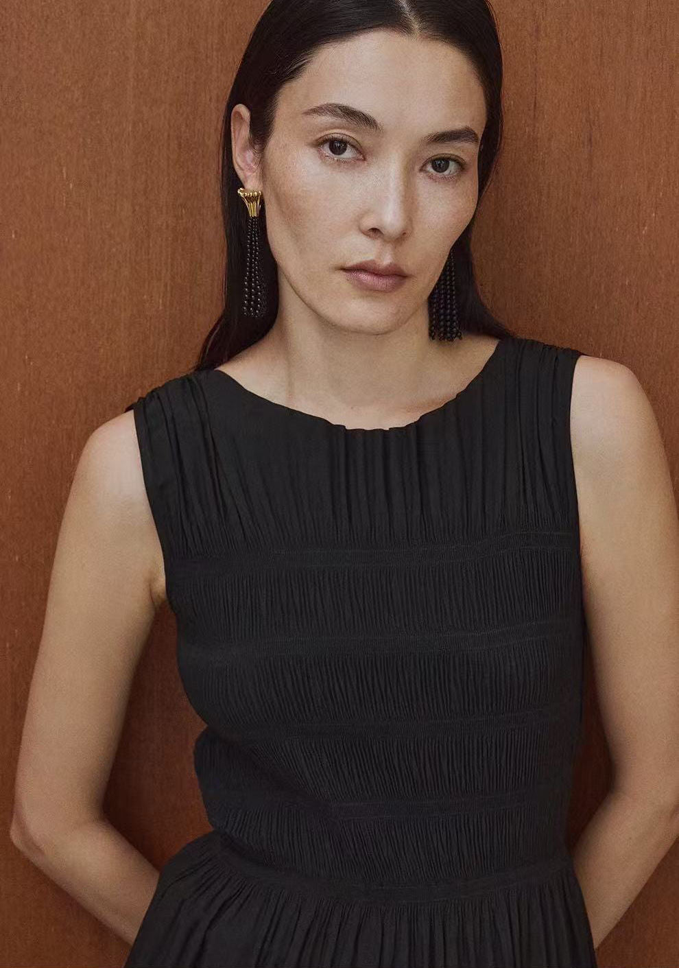 Vintage Black Onyx Tassel Long Earrings - floysun