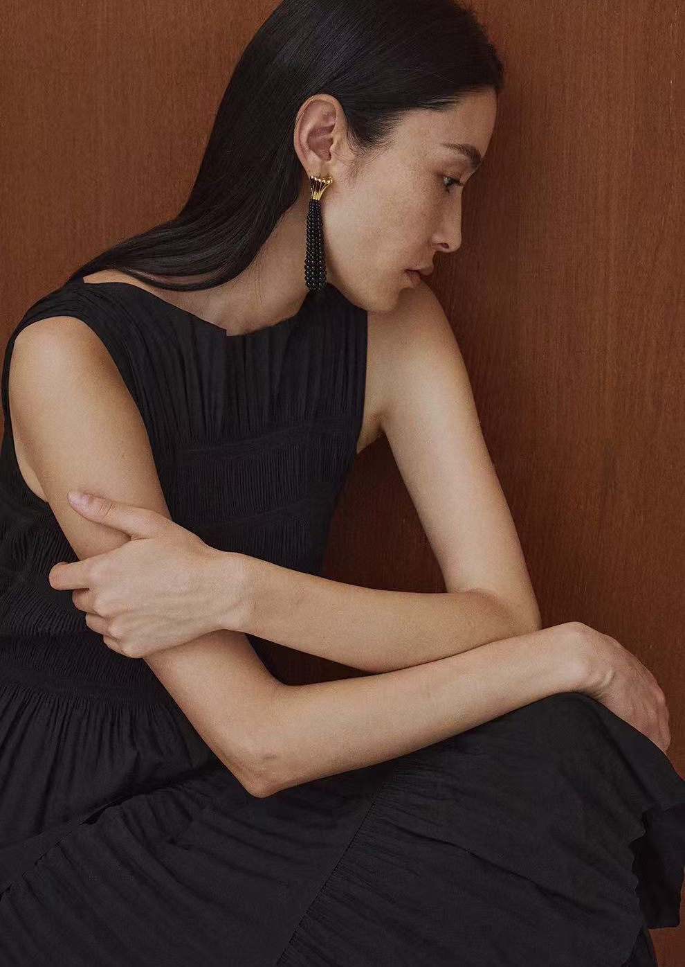 Vintage Black Onyx Tassel Long Earrings - floysun