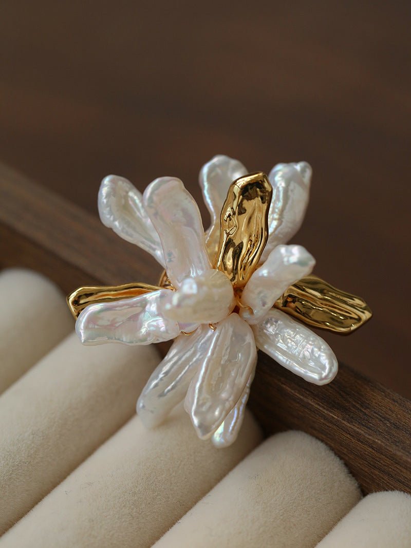 Vintage Blooming Flower Toothpick Pearl Baroque Pearl Brooch - floysun