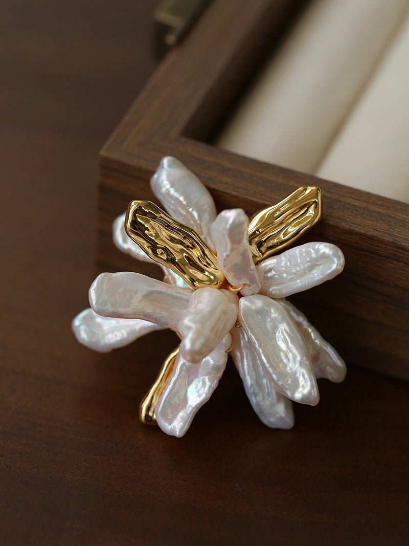 Vintage Blooming Flower Toothpick Pearl Baroque Pearl Brooch - floysun