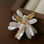 Vintage Blooming Flower Toothpick Pearl Baroque Pearl Brooch - floysun