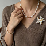 Vintage Blooming Flower Toothpick Pearl Baroque Pearl Brooch - floysun