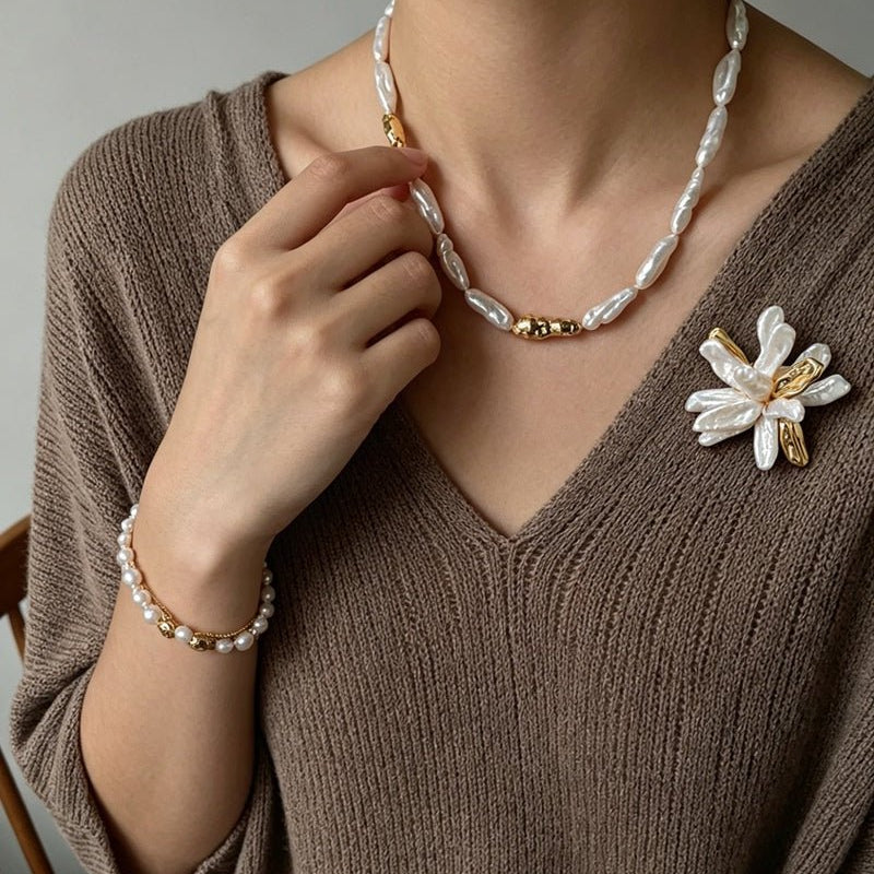 Vintage Blooming Flower Toothpick Pearl Baroque Pearl Brooch - floysun