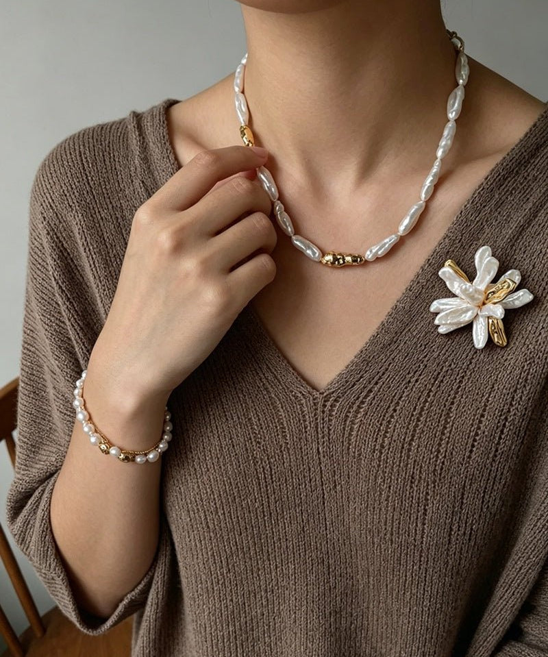 Vintage Blooming Flower Toothpick Pearl Baroque Pearl Brooch - floysun