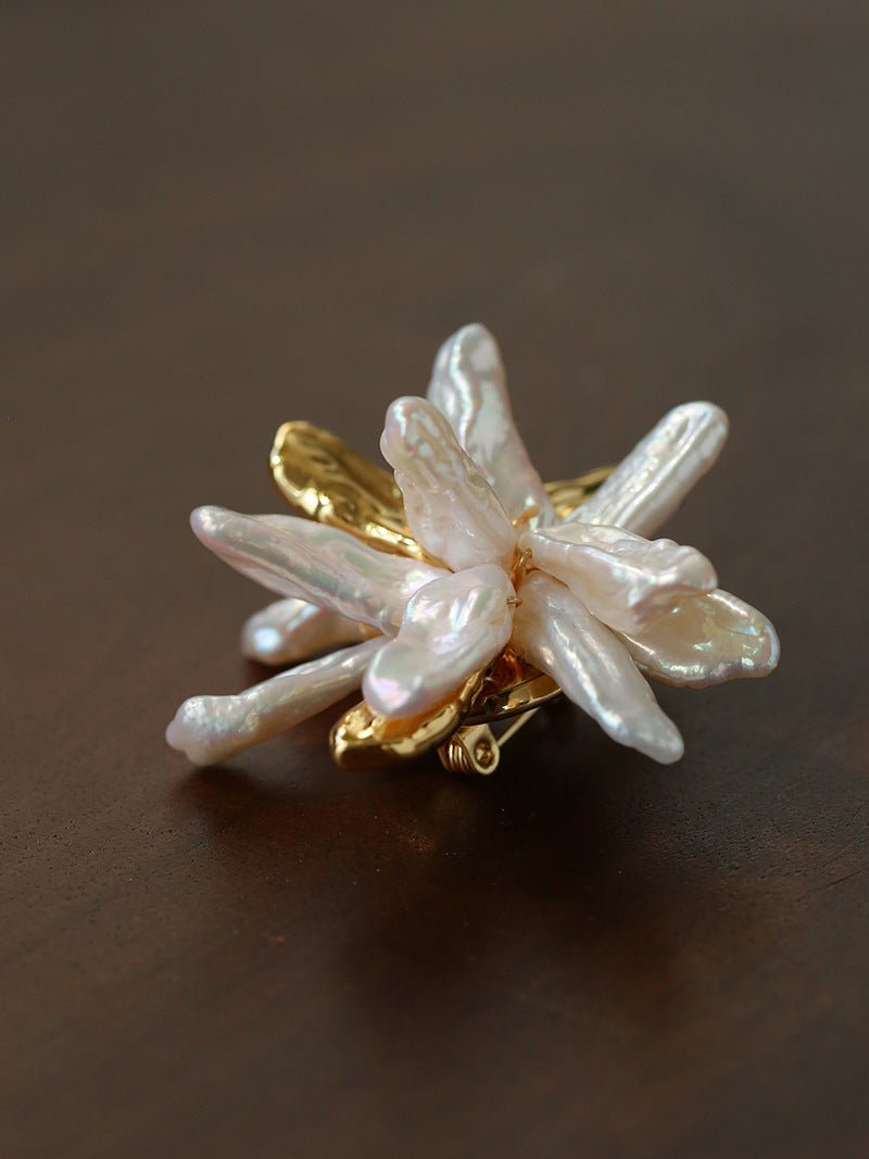 Vintage Blooming Flower Toothpick Pearl Baroque Pearl Brooch - floysun
