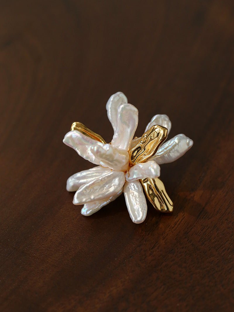 Vintage Blooming Flower Toothpick Pearl Baroque Pearl Brooch - floysun