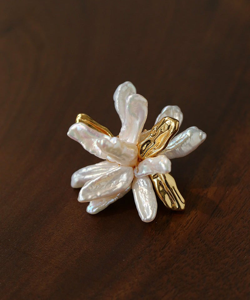 Vintage Blooming Flower Toothpick Pearl Baroque Pearl Brooch - floysun