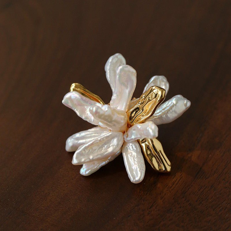 Vintage Blooming Flower Toothpick Pearl Baroque Pearl Brooch - floysun