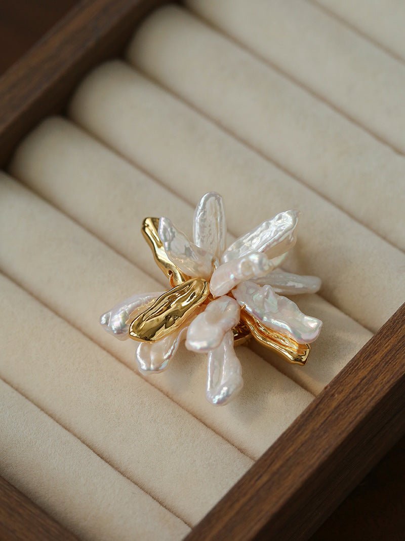 Vintage Blooming Flower Toothpick Pearl Baroque Pearl Brooch - floysun