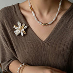 Vintage Blooming Flower Toothpick Pearl Baroque Pearl Brooch - floysun
