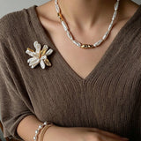 Vintage Blooming Flower Toothpick Pearl Baroque Pearl Brooch - floysun