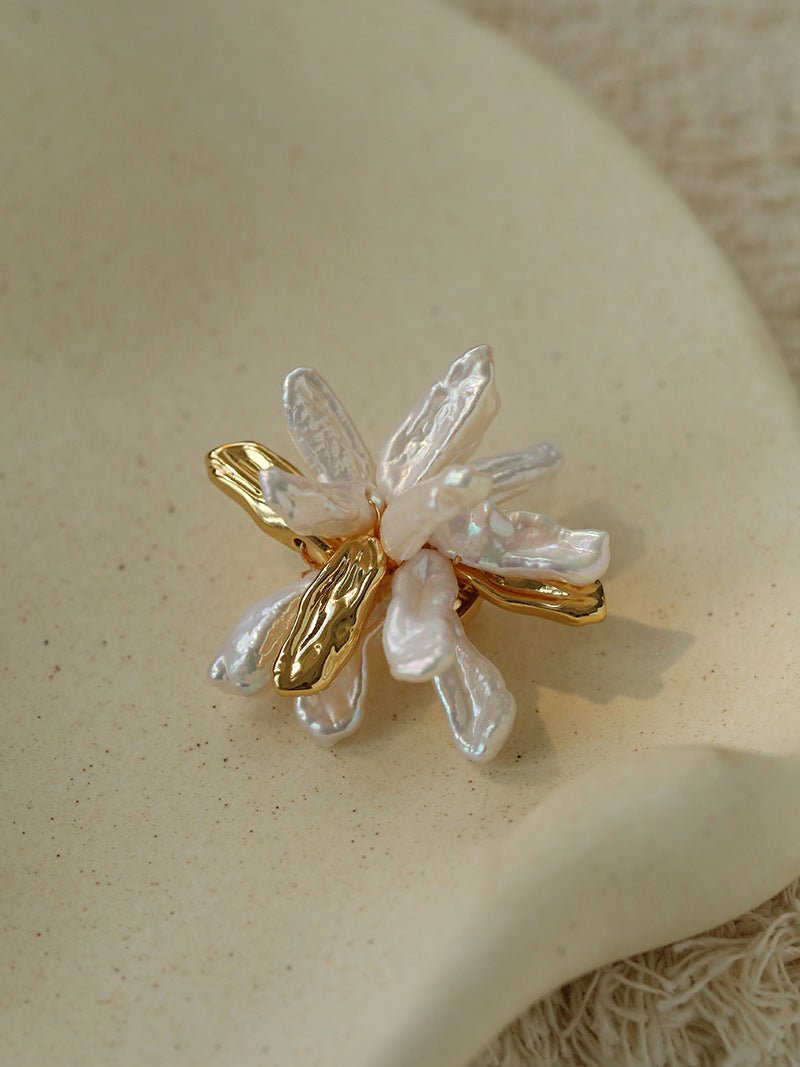 Vintage Blooming Flower Toothpick Pearl Baroque Pearl Brooch - floysun