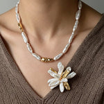 Vintage Blooming Flower Toothpick Pearl Baroque Pearl Brooch - floysun