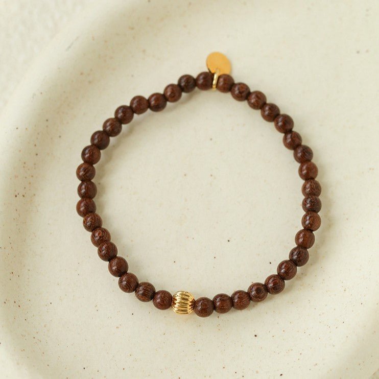 Vintage Bohemian Golden Silk Sandalwood Beaded Bracelet - floysun