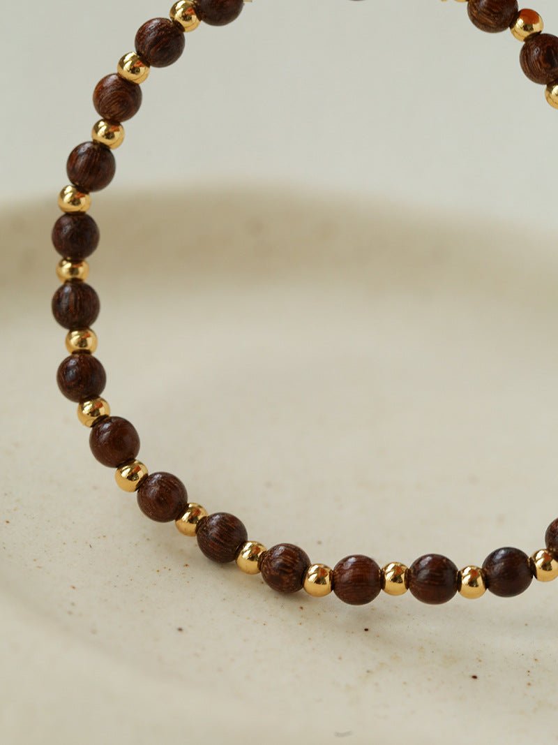 Vintage Bohemian Golden Silk Sandalwood Beaded Bracelet - floysun