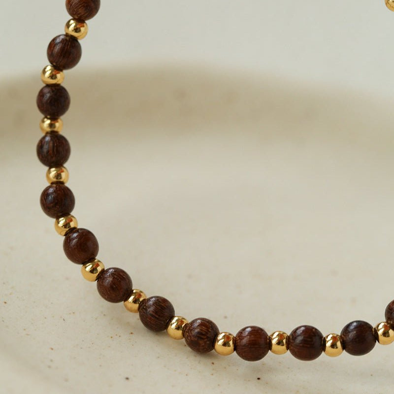 Vintage Bohemian Golden Silk Sandalwood Beaded Bracelet - floysun