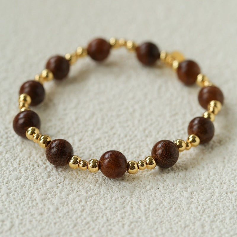 Vintage Bohemian Golden Silk Sandalwood Beaded Bracelet - floysun