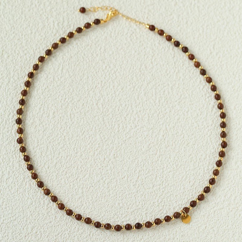 Vintage Bohemian Golden Silk Sandalwood Beaded Collarbone Necklace - floysun