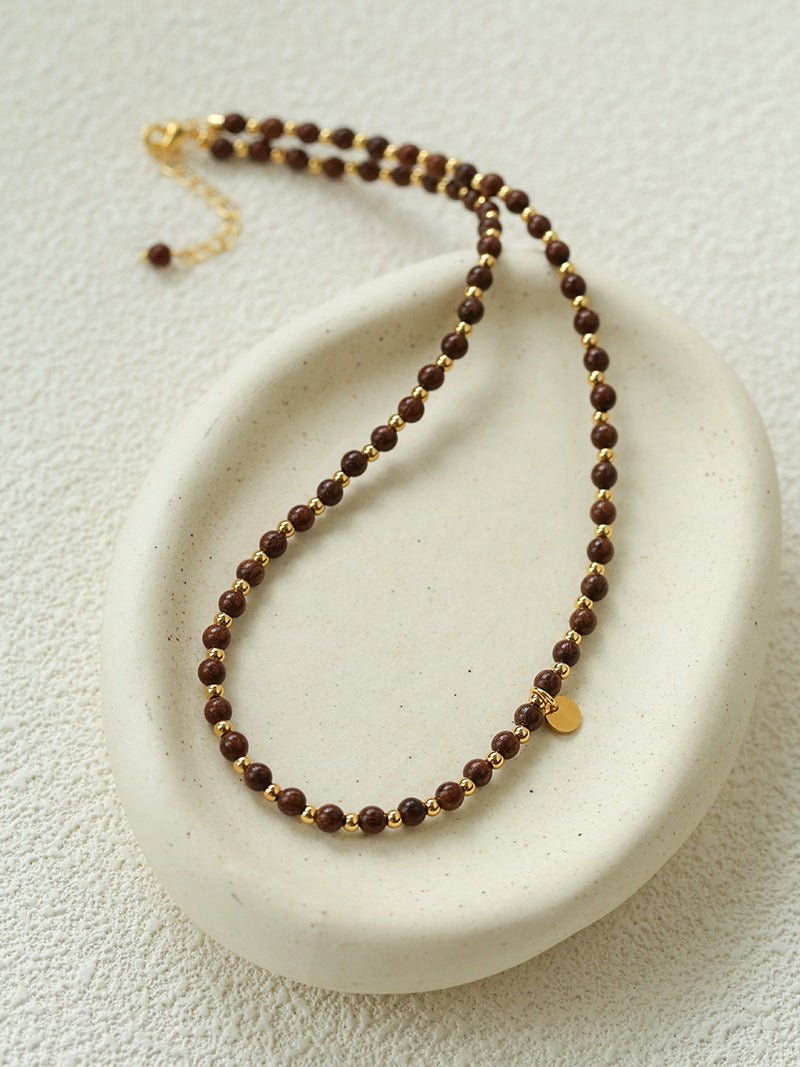 Vintage Bohemian Golden Silk Sandalwood Beaded Collarbone Necklace - floysun