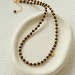 Vintage Bohemian Golden Silk Sandalwood Beaded Collarbone Necklace - floysun