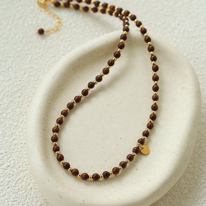 Vintage Bohemian Golden Silk Sandalwood Beaded Collarbone Necklace - floysun