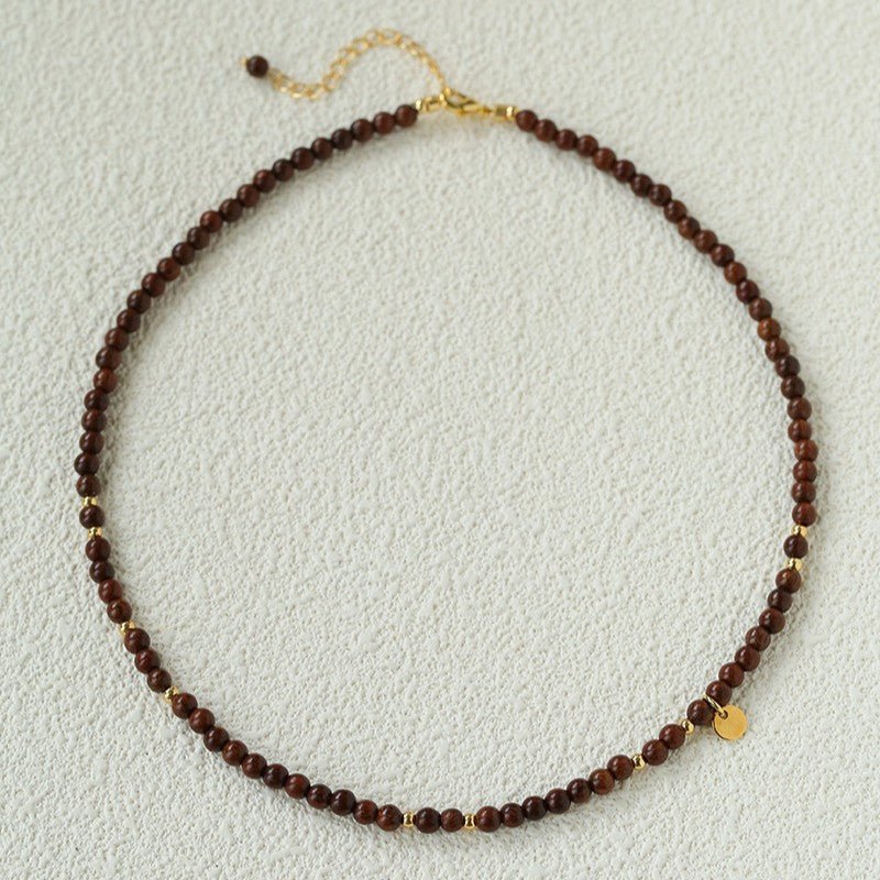 Vintage Bohemian Golden Silk Sandalwood Beaded Collarbone Necklace - floysun