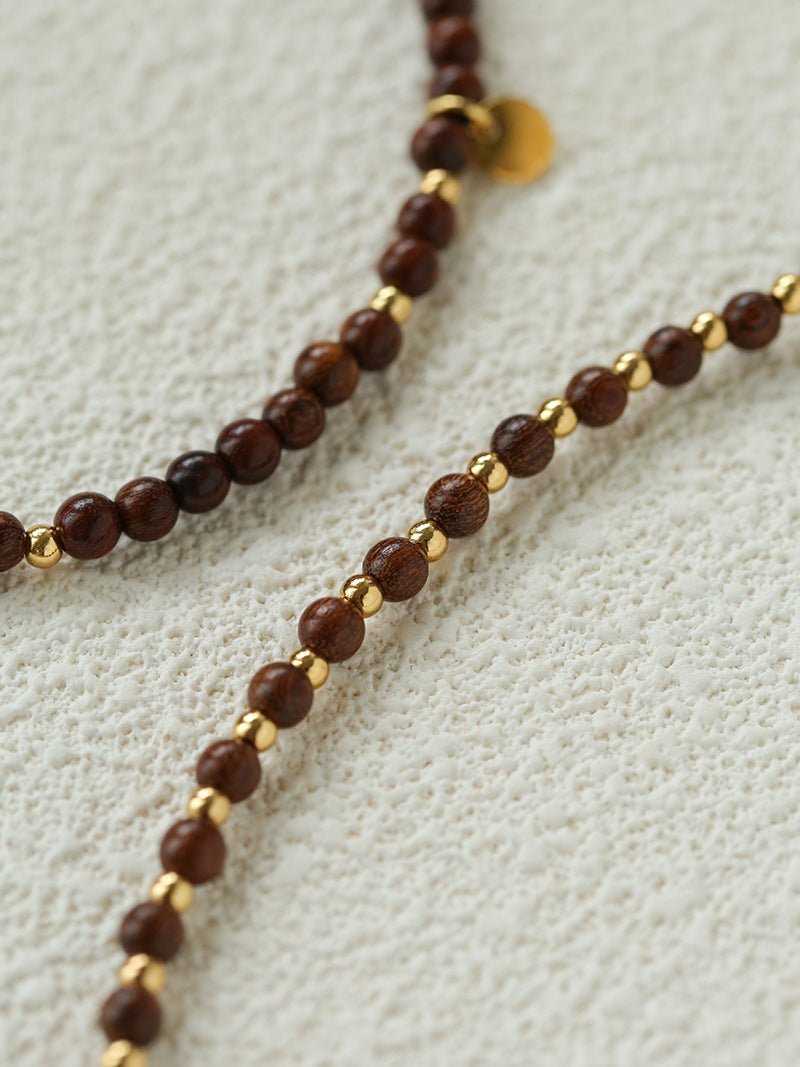 Vintage Bohemian Golden Silk Sandalwood Beaded Collarbone Necklace - floysun