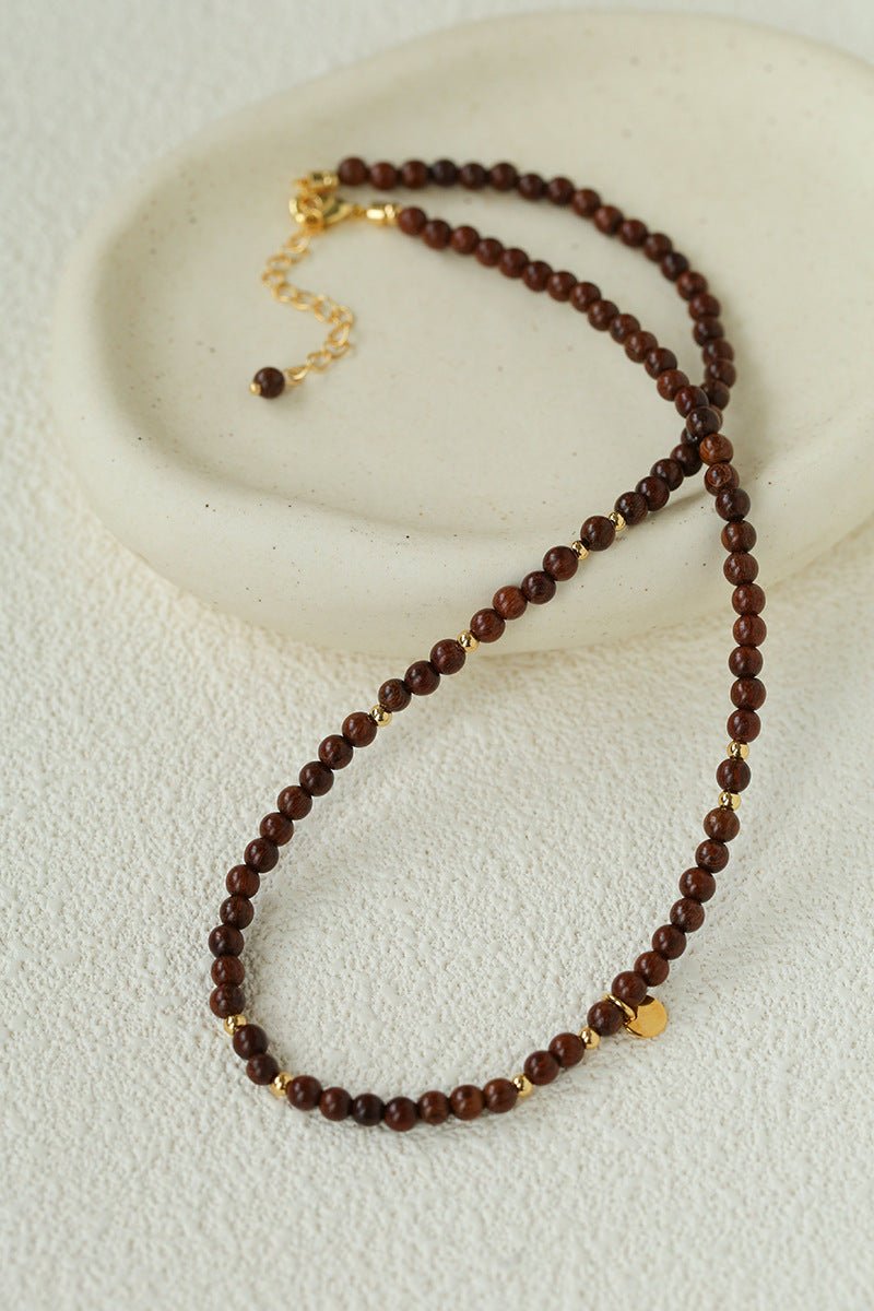 Vintage Bohemian Golden Silk Sandalwood Beaded Collarbone Necklace - floysun