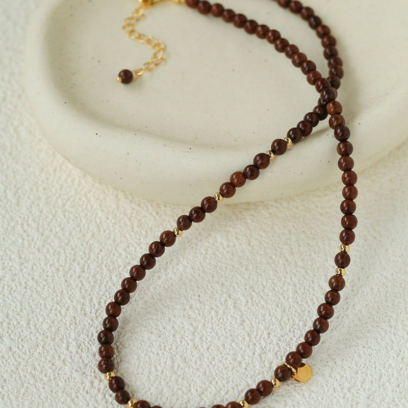 Vintage Bohemian Golden Silk Sandalwood Beaded Collarbone Necklace - floysun