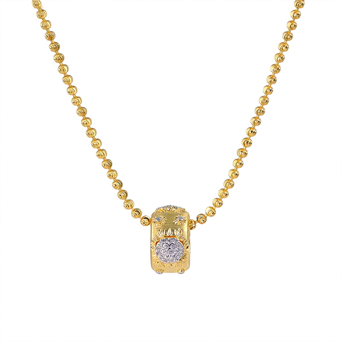Vintage Brushed Floral Cubic Zirconia Pendant Necklace - floysun