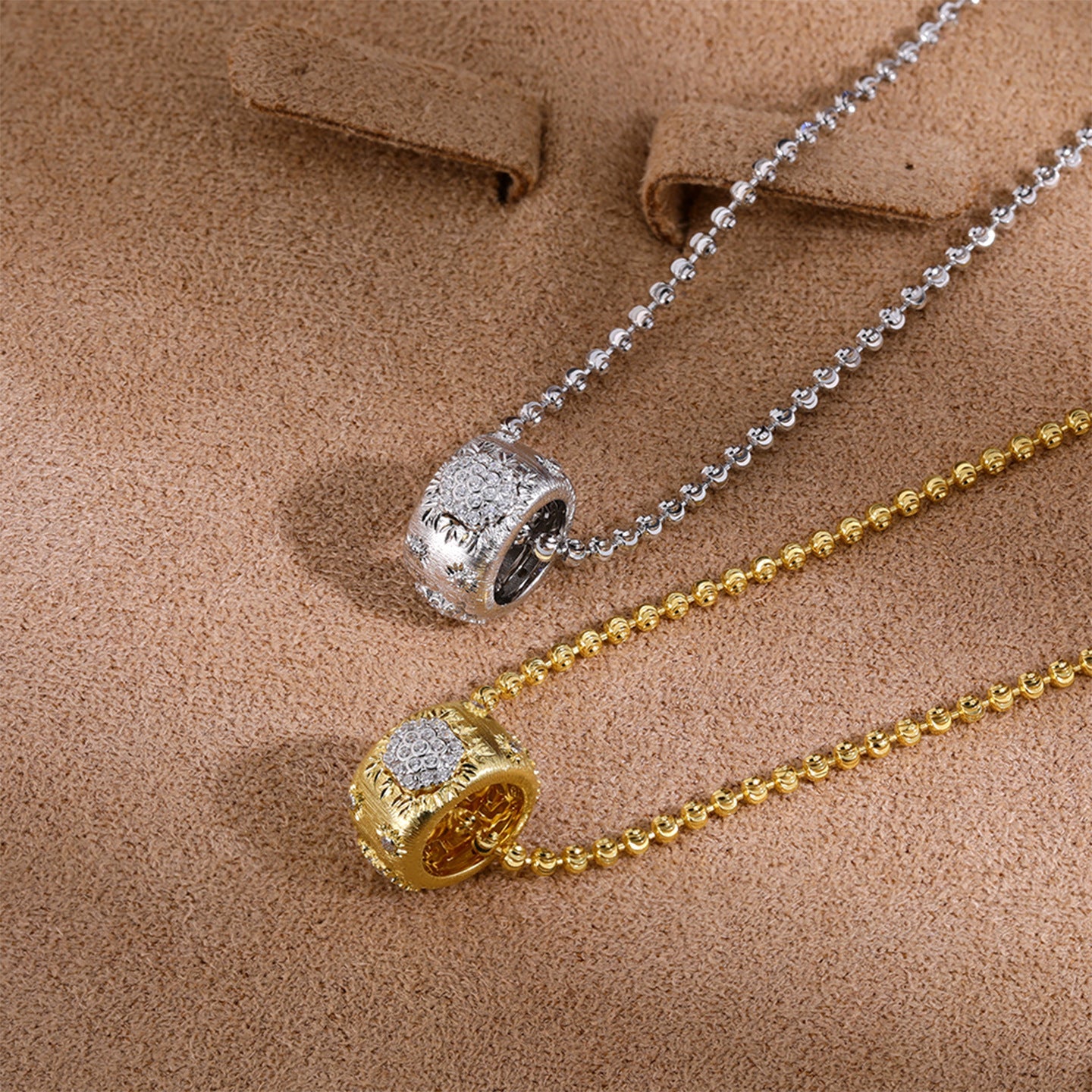 Vintage Brushed Floral Cubic Zirconia Pendant Necklace - floysun