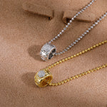 Vintage Brushed Floral Cubic Zirconia Pendant Necklace - floysun