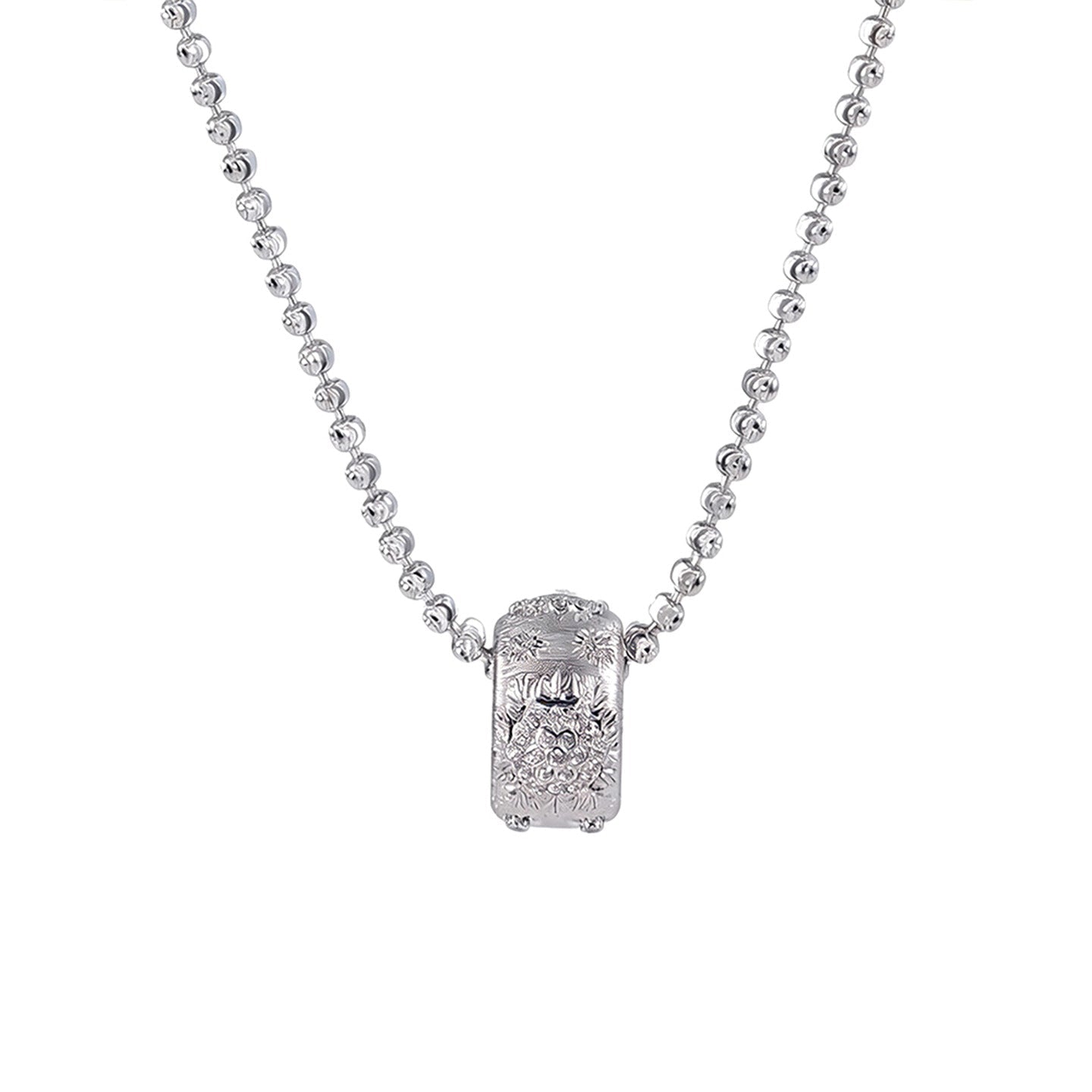 Vintage Brushed Floral Cubic Zirconia Pendant Necklace - floysun