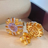 Vintage Brushed Purple Diamond Stud Earrings - floysun