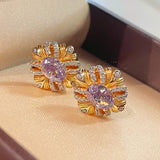 Vintage Brushed Purple Diamond Stud Earrings - floysun
