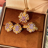 Vintage Brushed Purple Diamond Stud Earrings - floysun
