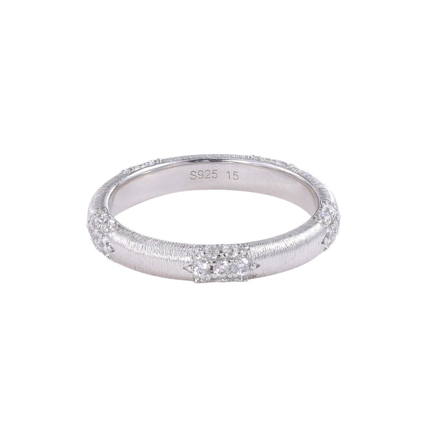 Vintage Brushed Texture CZ Accent Band Ring - floysun