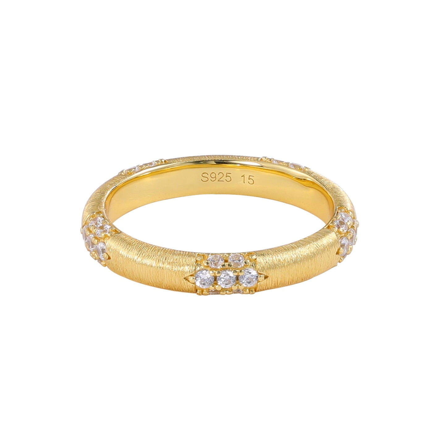 Vintage Brushed Texture CZ Accent Band Ring - floysun