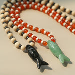 Vintage Carved Fish Necklace with Natural Stones – Red Green & Black White - floysun