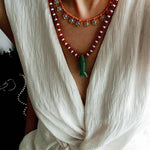 Vintage Carved Fish Necklace with Natural Stones – Red Green & Black White - floysun