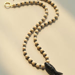 Vintage Carved Fish Necklace with Natural Stones – Red Green & Black White - floysun