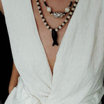 Vintage Carved Fish Necklace with Natural Stones – Red Green & Black White - floysun