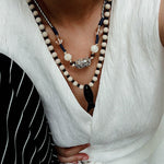 Vintage Carved Fish Necklace with Natural Stones – Red Green & Black White - floysun
