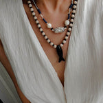 Vintage Carved Fish Necklace with Natural Stones – Red Green & Black White - floysun